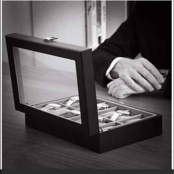 Black leather Watch display case